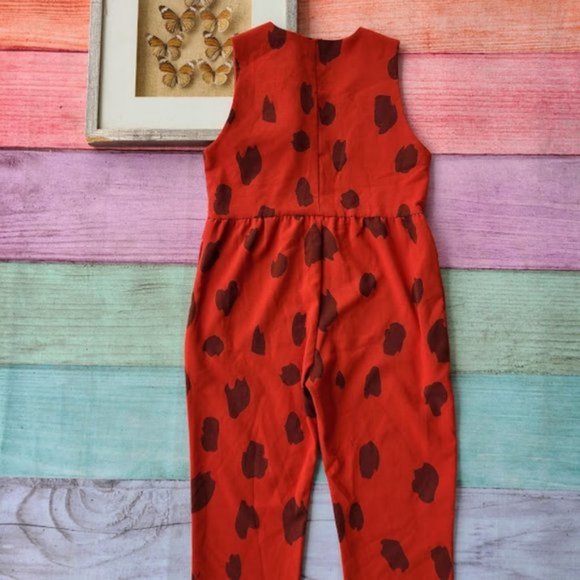 NWT Pepaloves Rust Red Isadora Printed Slim Straight Leg Retro Knit Jumpsuit XS - Picture 6 of 7